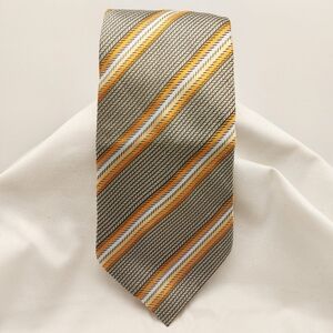 Kailong Tie Diagonal Striped Blue Orange‎ Yellow Necktie Silk Handmade 58"x4"